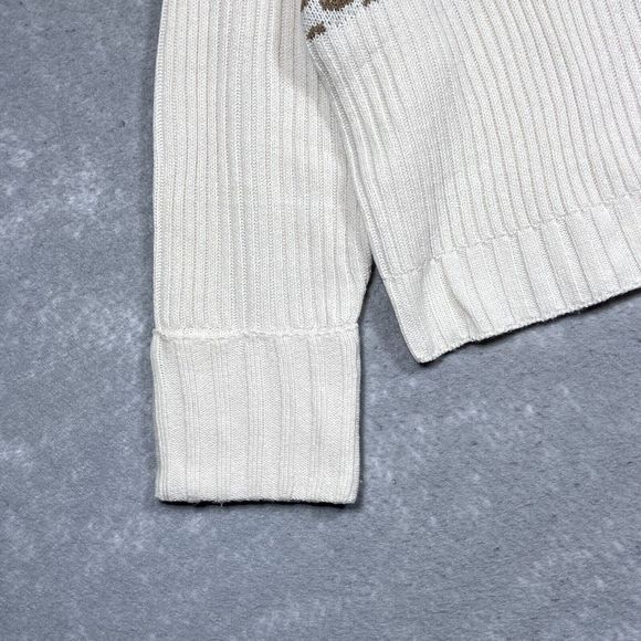 Nine West Sweater Womens Size XXL Cream Tan Animal Pattern Ribbed Long Sleeve - Picture 4 of 12